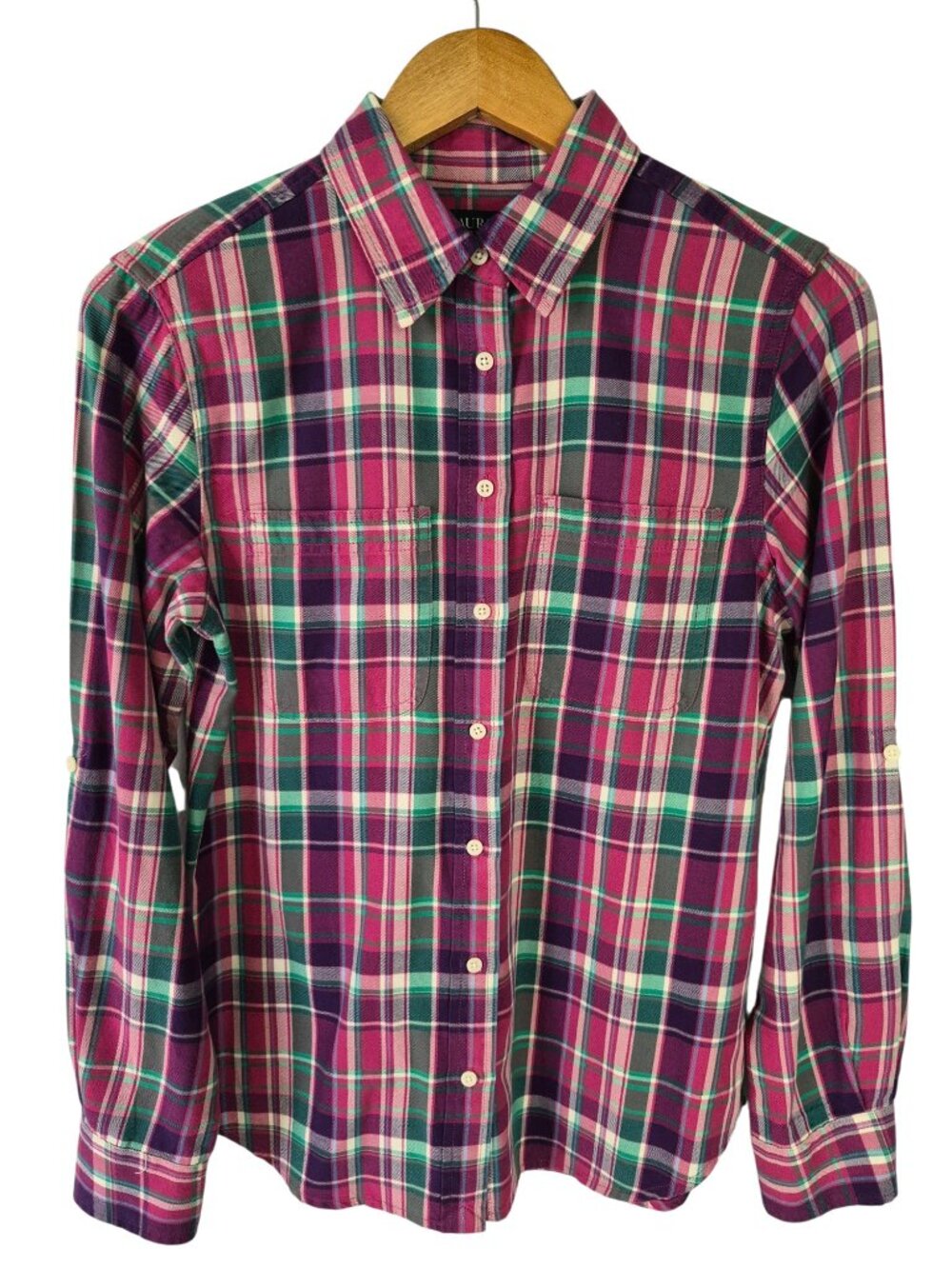 Lauren Ralph Lauren Women's Lizbeth 100% Cotton Plaid Button Down Top Pink S